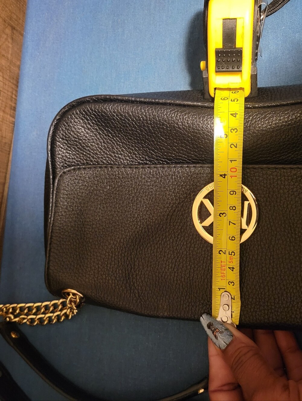 Michael Kors Black Leather Crossbody with Gold MK Chain - Picture 5 of 8